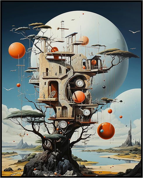 Posterizer 1 pcs-surreal giant treehouse in alien planet-Abstract & Modern Art-Fantasy & Fiction Art-Gift for Art Lovers-Decor for Home & Office- ...