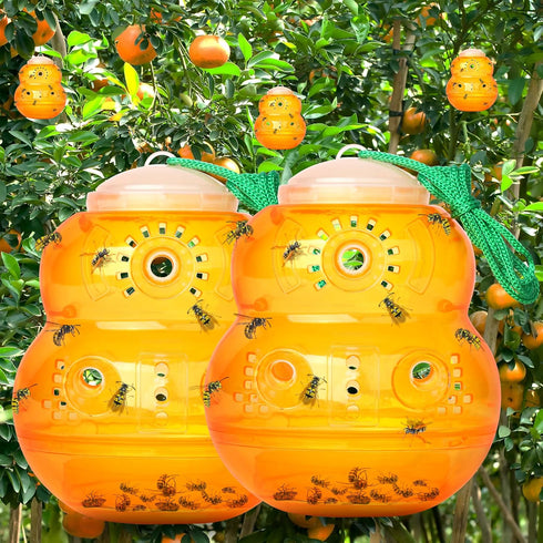 Wasps Traps Outdoor Hanging Bees Traps Catcher 2pack Wasps Deterrent Killer Insect Catcher Outdoor Hanging Non-Toxic Reusable Hornet Yellow Jacket...