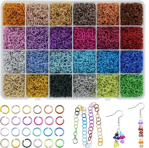 About 7200pcs 24 Colors Jump Rings Jewelry Findings 6mm Jewelry Open Jump Rings for Choker Bracelets Necklaces Chain Jewelry Making...