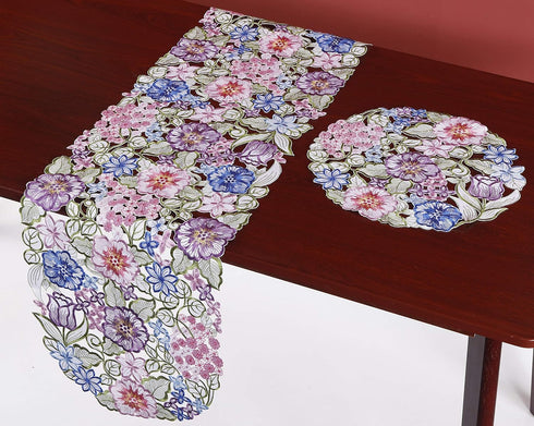 Flowery Table Runner 13"×54", Cutwork Embroidered Floral Flower Dresser Scarf for Home Kitchen Dining Tabletop Decoration (Runner 13"×54", Flower-...