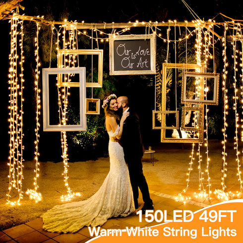 150 LED Christmas String Lights 49 FT, 8 Modes Plug in Waterproof Fairy Lights with Timer, Warm White Christmas Lights for Bedroom Party Wedding I...