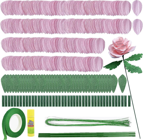AOUXSEEM Crepe Paper Rose Flower DIY Making Kit, Contains Pre Cut Tissue Paper Wire Stems Floral Tapes for Birthday Party Wedding Festival Gifts O...