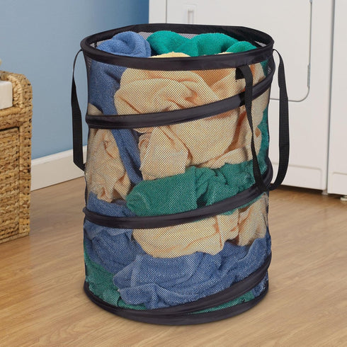 Household Essentials 2026 Pop-Up Collapsible Mesh Laundry Hamper | Black, 25" H...