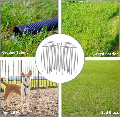 Garden Stakes, 6 Inch Galvanized Steel Landscape Staples, U-Shaped Ground Stakes, Stakes for Landscaping Securing Weed Barrier Fabric, Irrigation ...
