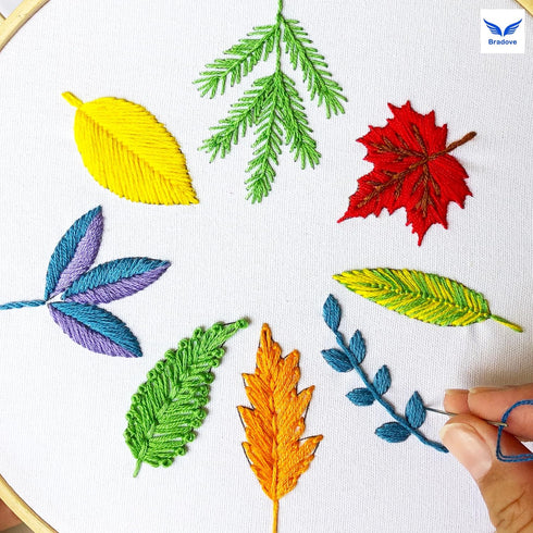 Bradove 3 Sets Leaves and Flowers Embroidery Practice Kit, Embroidery Kit for Beginners Adults, Learn to Embroider Kit Adult Beginner, Embroidery ...