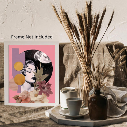Posterizer 1 pcs-vintage woman surreal collage with planets-Retro Art-Abstract & Modern Art-Gift for Art Lovers-Gifts for Women- UNFRAMED Wall Art...