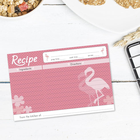 Home Advantage Pink Flamingo Design Set Double Sided Family 4x6 Recipe Cards, Set of 50...