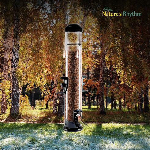 Nature's Rhythm Hanging Classic Tube Wild Bird Feeder Premium Hard Plastic Garden Yard Outdoor Bird Feeder with Steel Hanger, Weatherproof and Wat...