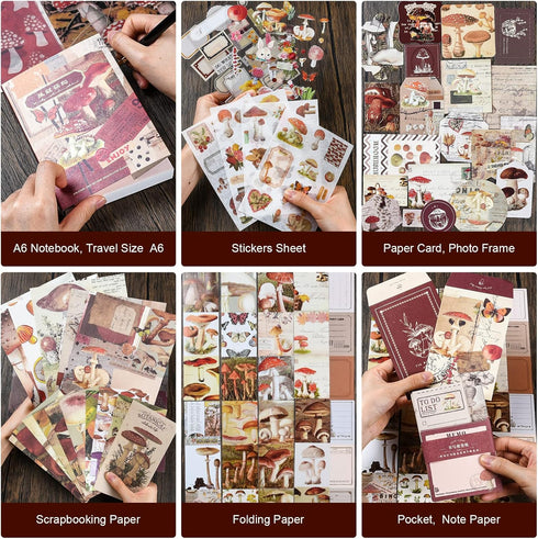 Scrapbooking Supplies Kit, Vintage Aesthetic Scrapbook Kit, Junk Journal Supplies with Scrapbooking Paper A6 Grid Notebook, Journaling Supplies, B...
