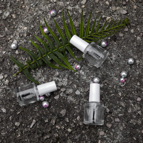 6PCS Empty Nail Polish Bottles with Brush White Cap, 10ML Empty Clear Glass Refillable Nail Fingernail Polish Bottles Circle with mixing beads & F...