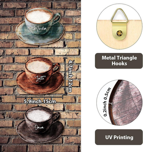 Blulu 3 Pcs Coffee Wooden Wall Art Decor Coffee Cup Wooden Wall Sign Retro Java Letter Mocha Sign Farmhouse Decorations for Kitchen Dessert Shop H...