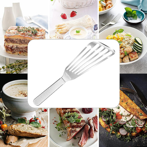 KSENDALO Thin Fish Spatula Stainless Steel -Flexible Slotted Egg Flipper with Angled Blade & Comfortable Hollow Grip, Metal Turner for Fish Egg Om...