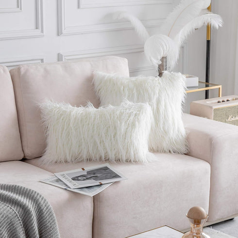 Home Brilliant Fur Pillow Covers 18x18 Decorative Throw Pillow Covers Fluffy Throw Pillows for Couch, Set of 2, 18 inch, White...