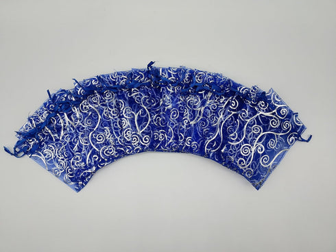 100pcs Sheer Organza Favor Bags For Wedding Baby Shower Rattan Print Gift Bags Samples Display Drawstring Pouches (3x4 inch, blue)...