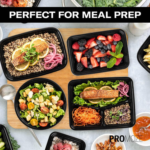50-Pack Reusable Meal Prep Containers Microwave Safe Food Storage Containers with Lids, 12 OZ - 1 Compartment Take Out Disposable Plastic Bento Lu...