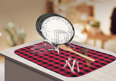2-Piece Dish Drying Mat Set - 16"x18" Buffalo Classic Check Plaid - Red Black...