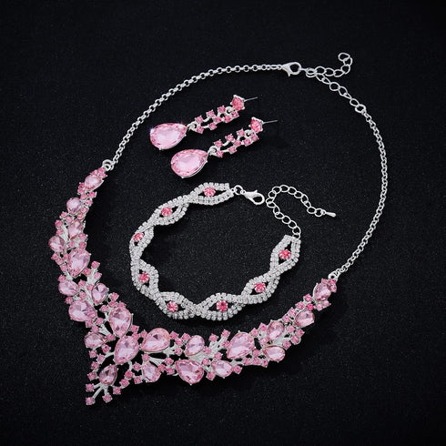 Rhinestone Bridal Jewelry Sets for Women Crystal Necklace Earrings Bracelet Set Silver-Tone Wedding Bridal Bridesmaid Gifts fit with Wedding Dress...