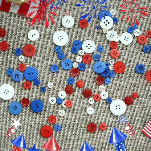 350-400 PCS 4th of July Buttons Ornament,Assorted Sizes Round Resin Buttons for Crafts Sewing Scrapbooks (Blue/red/White)...
