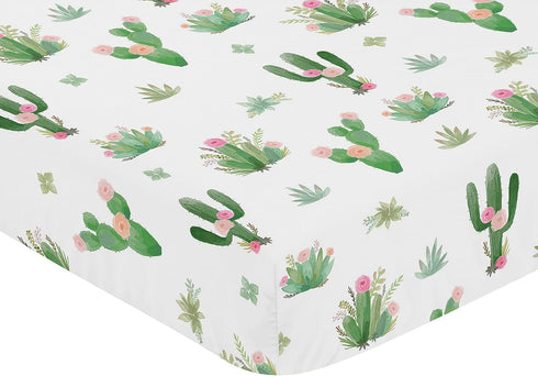 Pink Green Boho Watercolor Baby or Toddler Fitted Crib Sheet for Cactus Floral Collection by Sweet Jojo Designs...