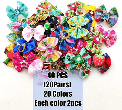 40PCS Christmas Dog Bows Cute Puppy Dog Small Bowknot Hair Bows with Rubber Bands Small Dog Hair Bowknot Pet Hair Accessories Pet Grooming Accesso...