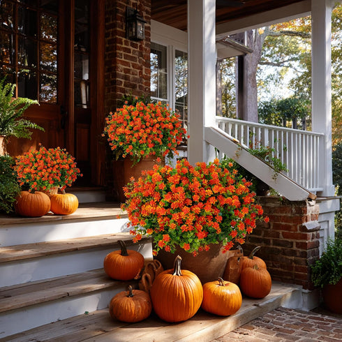Artificial Fall Flowers Outdoor Fake Mums - 12 Bundles Fake Plants UV Resistant No Fade Faux Plastic Greenery Garden Porch Patio Fall Home Decor (...