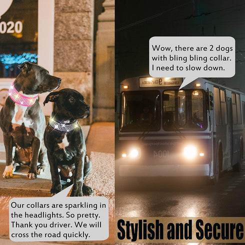 TEEMERRYCA 5 Rows Full Sparkly Rhinestone Dog Collars 2 Inch Wide Stylish Blingy Shiny Crystal Studded PU Leather Pet Collar for Medium Large Bree...