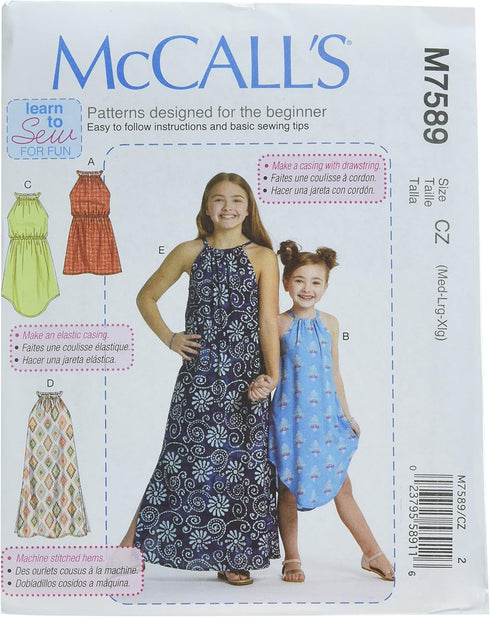 McCall's Patterns Children's/Girls' Gathered Neckline Sleeveless Dresses...