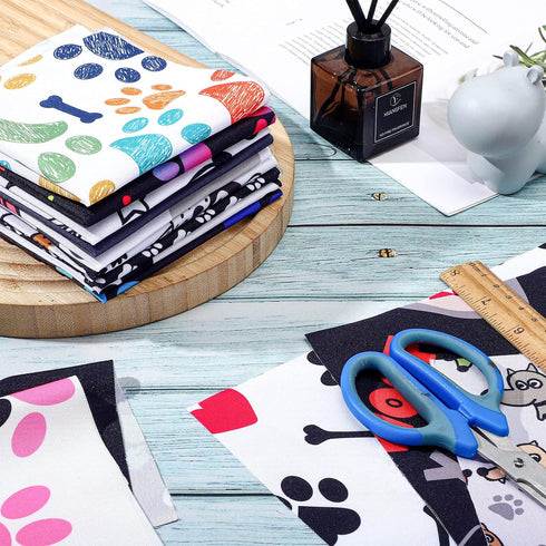 16 Pieces Dog Bone Paws Fabric Paw Print Fabric Retro Fabrics Sewing Fabric Animal Themed Pattern Decorative Fabric Animal Themed Pattern Bone Pri...