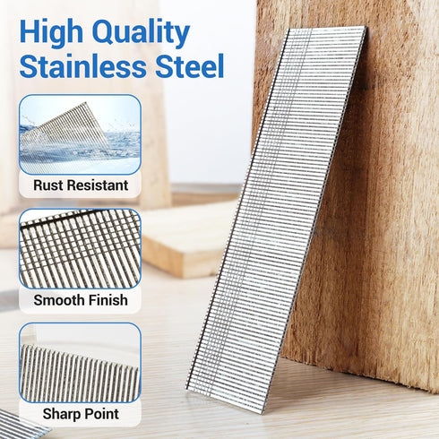 meite 18 Gauge Stainless Steel Brad Nails, 3/4 Inch 18GA Brad Nails, 304 Stainless Steel Small Finishing Nail Gun Nails for Pneumatic, Electric Br...