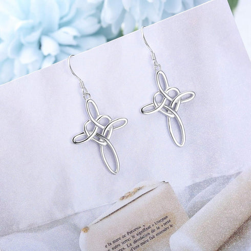 Sllaiss Sterling Silver Celtic Knot Cross Dangle Earrings White Gold Plated Good Luck Vintage Cross Drop Earrings Irish Jewelry...