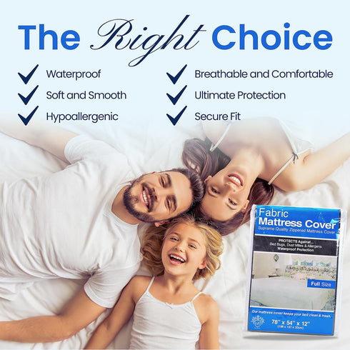 BRODER MFG. INC. - Full Size Mattress Protector, Soft and Smooth Mattress Cover, Waterprood White Fabric Bed Cover with Zipper, Machine-Washable M...