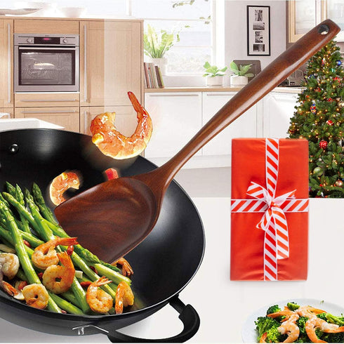 FJNATINH Wooden Wok Spatula Ladle Tool Set, 14-inch Long Handle Teak Wok Spatula...