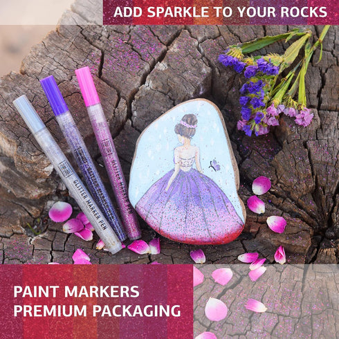Acrylic Glitter Paint Marker Pens, Ultra Fine Point 0.7mm - Sparkle Paint Pens for Rock Painting, Stone, Ceramic Glass, Wood, Card Stock, Canvas, ...