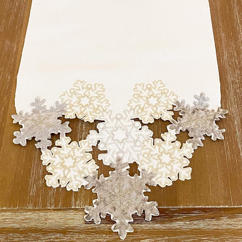Elrene Home Fashions Ornate Snowflake Elegant Cutwork Winter Holiday Christmas Fabric Woven Metallic Lurex, 13"x70" (Table Runner), Multi...