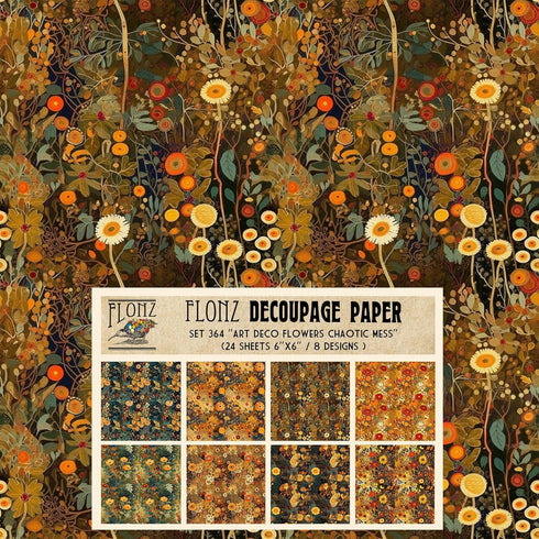 Decoupage Paper Pack (24 Sheets 6"x6") Art Deco Flowers Chaotic Mess # Vintage Styled Pattern Paper for Decoupage, Craft and Scrapbooking...