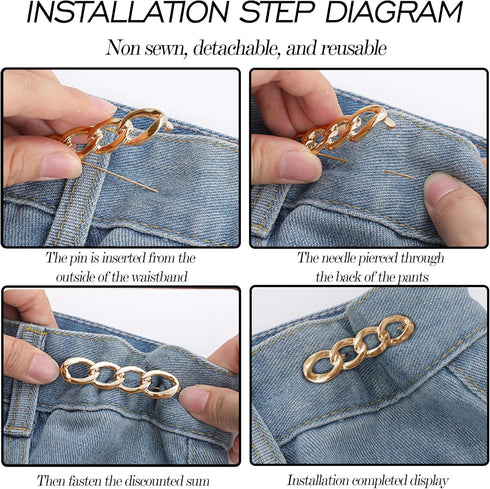 4 Sets Adjustable Jeans Button, No Need to Sew Detachable Button Pins, Perfect Fit Detachable Instant Button. (Golden Circle)...