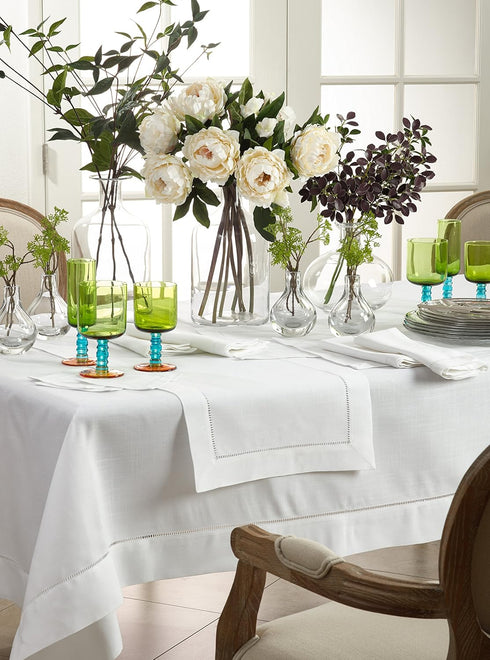 SARO LIFESTYLE Hemstitched Border Table Runner, White, 16"x72"...