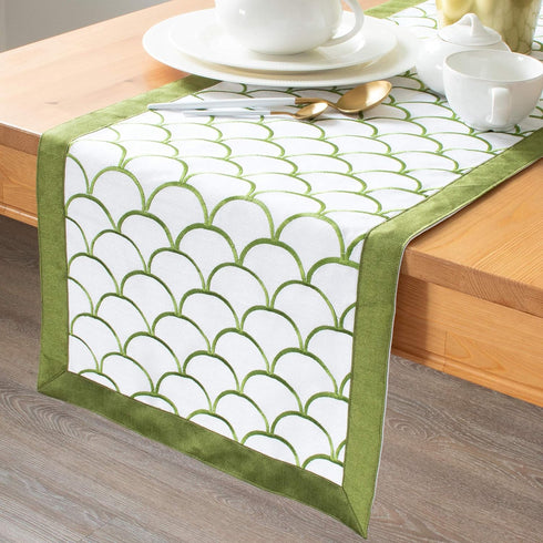 The White Petals Green Dresser Scarf Table Runner - (14x48 inch) | Fabric Lined | Properly Finised, No Fray Edges | for Home, Kitchen, Dining Room...