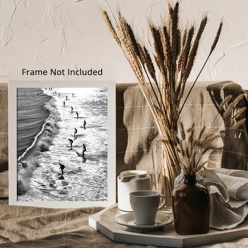 Posterizer 1 pcs-black and white vintage photo style art-surfing at the beach 3-Coastal & Nautical Art-Photography Art-Gift for Nature, Surfers an...