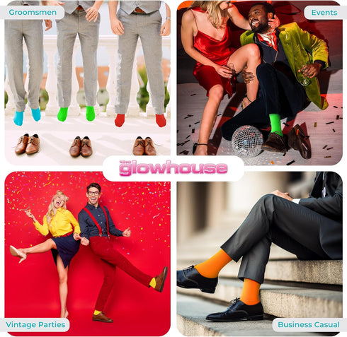 Casual Dress Socks for Men, Bright Neon Solid Color, Comfortable Crew Socks, Rock n Roll Fancy Dress, Ideal...