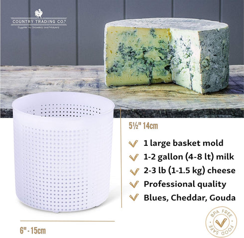 Country Trading Co. Cheese Molds Set of 3 for Making Blue and Hard Cheeses at Home - Quality Italian Baskets to Make Gorgonzola Colby Gouda Chedda...