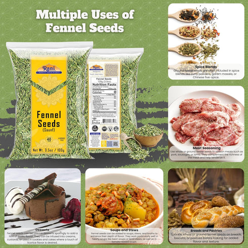 Rani Fennel Seeds (Saunf Sabut) Whole Spice 3.5oz (100g) ~ All Natural | Gluten Friendly | NON-GMO | Kosher | Vegan | Indian Origin...