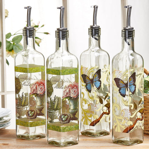 CEDAR HOME Olive Oil Bottle Set Glass Dispenser Vinegar Cruet 17oz. with Stainless Steel Leak Proof Pourer Spout for Cooking or Salad...