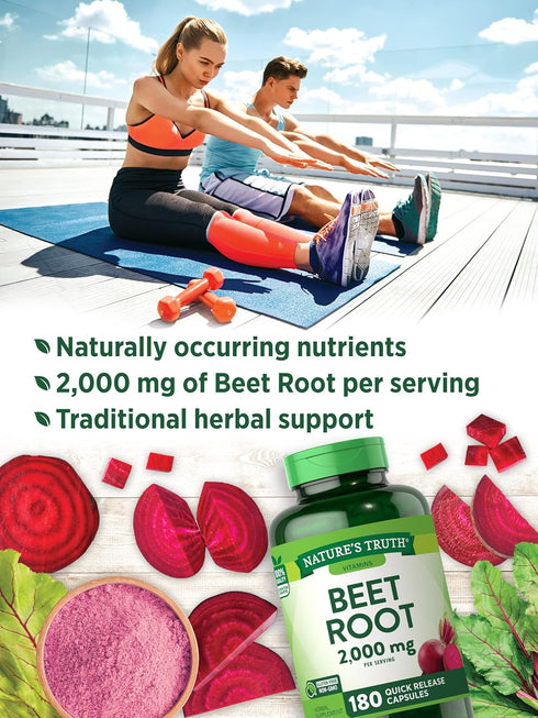 Nature's Truth Beet Root Capsules | 2,000mg | 180 Count | Non-GMO and Gluten Free Supplement...