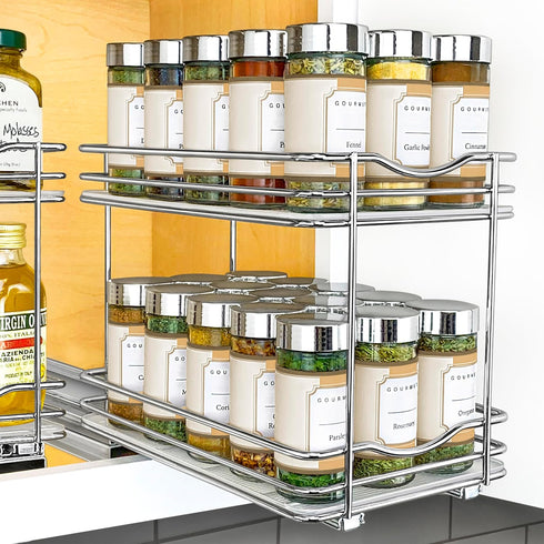 LYNK PROFESSIONAL® Pull Out Spice Rack Organizer for Inside Kitchen Cabinets - 6-1/4 inch Wide - Slide Out Drawer – Chrome Sliding Spice Cabinet O...