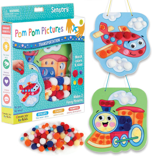Creativity for Kids Pom Pom Pictures: Transportation - Train and Plane - Preschool Learning Activity, Sensory Toys for Toddlers Ages 3-4+...