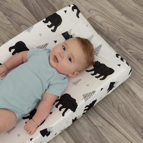 Organic Baby Changing Pad Cover - Muslin Fitted Changing Pad Cover for Boys - Soft and Breathable, Baby Bear Woodland, 16”x32”...