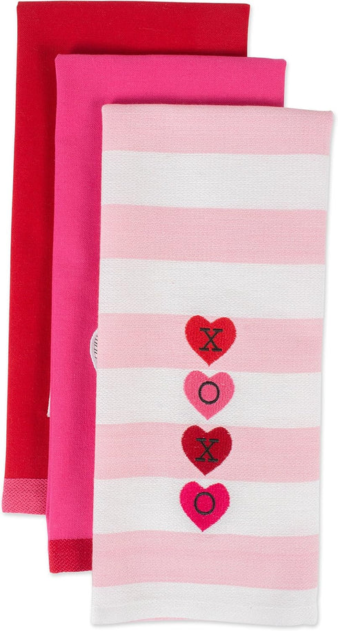 DII Valentine's Day Collection Kitchen, Dishtowel Set, 18x28, Embellished Hearts, 3 Piece...