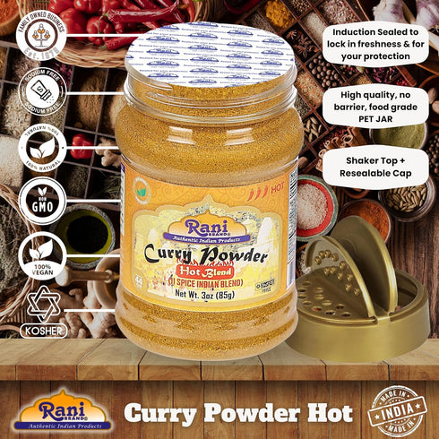 Rani Curry Powder Hot (11-Spice Authentic Indian Blend) 3oz (85g) PET Jar ~ All Natural | Salt-Free | Vegan | No Colors | Gluten Friendly | NON-GM...