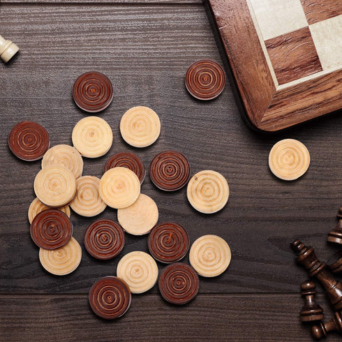 48 Pieces Wooden Checkers 1.06 Inch Wooden Checkers Pieces with Stackable Ridge in Drawstring Storage Pouch Red Black Dark Brown Wood Color (Dark ...